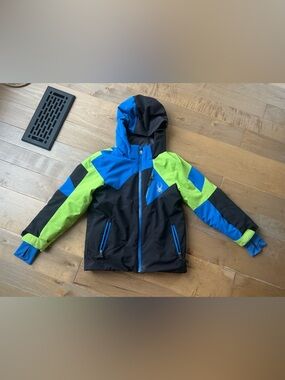 Spyder Black Blue Lime Colorblock Hooded Kids Raincoat